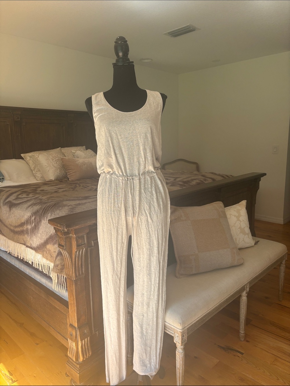 Light gray linen majestic Paris Sleeveless Lounge Jumpsuit